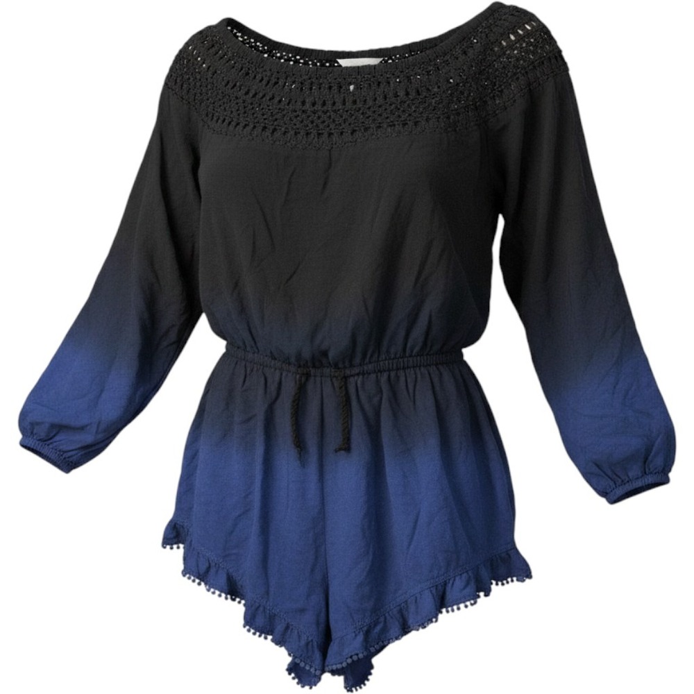 Victorias Secret Ombre Romper Black Blue Crochet Lace Pom Pom Trim 352648 Small